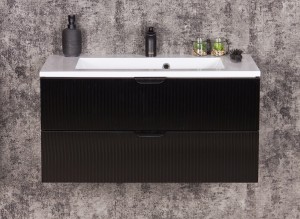 Szafka łazienkowa czarna 80cm BRAVIA z umywalką