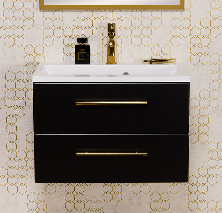 Szafka łazienkowa czarna 60cm BELLI GOLD z umywalką