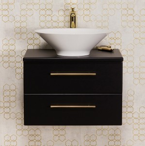 Szafka łazienkowa czarna 60cm BELLI GOLD z blatem i umywalką