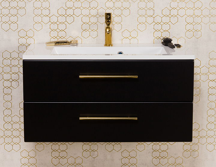 Szafka łazienkowa czarna 80cm BELLI GOLD z umywalką
