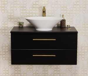 Szafka łazienkowa czarna 80cm BELLI GOLD z blatem i umywalką