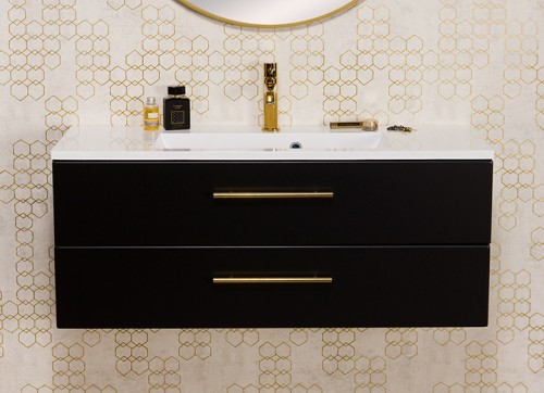 Szafka łazienkowa czarna 100cm BELLI GOLD z umywalką