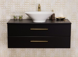 Szafka łazienkowa czarna 100cm BELLI GOLD z blatem i umywalką