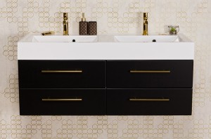 Szafka łazienkowa czarna 120cm BELLI GOLD z umywalką podwójną