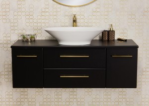 Szafka łazienkowa czarna 120cm BELLI GOLD z blatem i umywalką