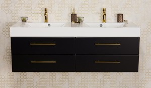 Szafka łazienkowa czarna 140cm BELLI GOLD z umywalką podwójną