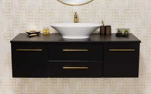 Szafka łazienkowa czarna 140cm BELLI GOLD z blatem i umywalką