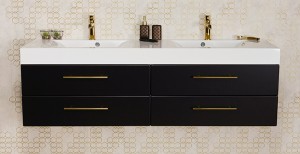 Szafka łazienkowa czarna 160cm BELLI GOLD z umywalką podwójną