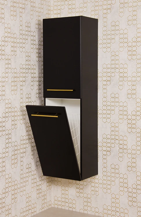 Regał łazienkowy czarny 40x143,5cm BELLI GOLD z koszem