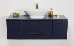 Szafka łazienkowa granatowa 120cm BELLI GOLD z blatem i umywalką