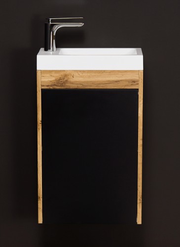 Szafka łazienkowa czarna 40cm CLER LOFT z umywalką i srebrną baterią