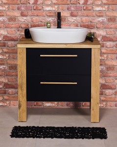 Szafka łazienkowa czarna 80cm CORTEZ z umywalką ceramiczną
