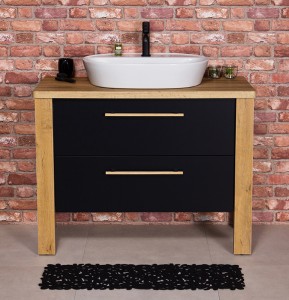 Szafka łazienkowa czarna 100cm CORTEZ z umywalką ceramiczną