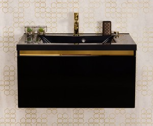 Szafka łazienkowa czarna 80cm DIAMOND GOLD z umywalką czarną