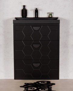 Szafka łazienkowa czarna 60cm DOMINO z umywalką czarną