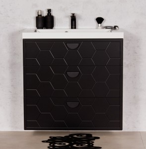 Szafka łazienkowa czarna 80cm DOMINO z umywalką białą