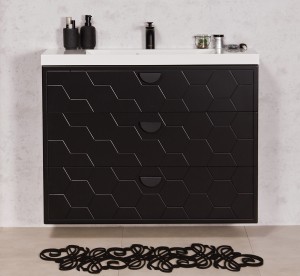 Szafka łazienkowa czarna 100cm DOMINO z umywalką białą