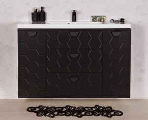 Szafka łazienkowa czarna 120cm DOMINO z umywalką białą