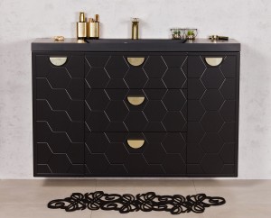 Szafka łazienkowa czarna 120cm DOMINO z umywalką czarną - złote uchwyty