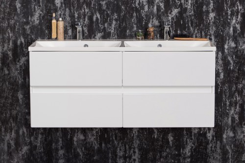 Biała połyskowa szafka łazienkowa 120 cm