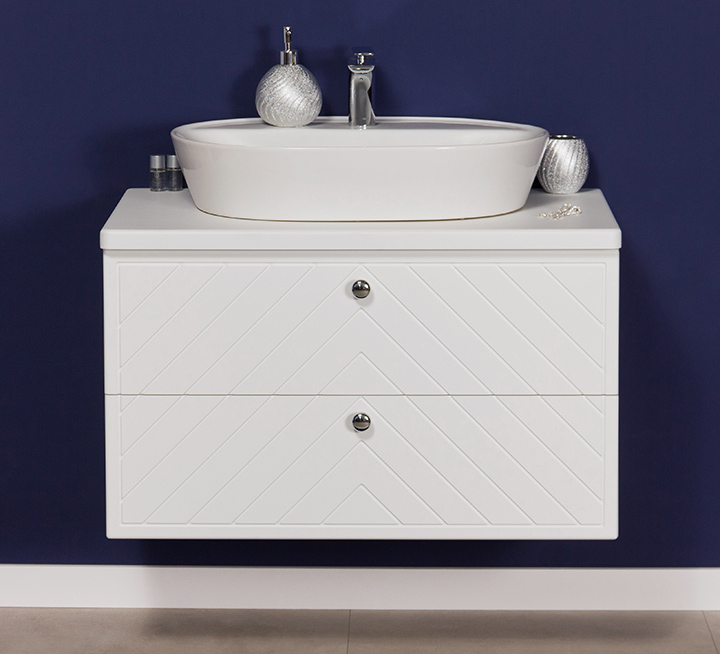 Biała szafka podumywalkowa 80 cm z białą ceramiczną umywalką