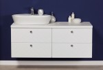 Biała szafka łazienkowa 120 cm z blatem oraz ceramiczną umywalką