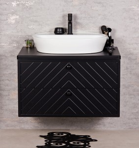 Szafka łazienkowa czarna 80cm KODI z umywalką