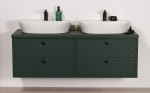 Szafka łazienkowa zielona w rozmiarze 140 cm z dwiema ceramicznymi umywalkami