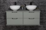 Szałwiowa szafka podumywalkowa z dwiema ceramicznymi umywalkami seria Libra