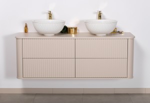 Szafka łazienkowa piaskowa 140cm LILIA z dwiema umywalkami