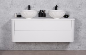 Szafka łazienkowa biała 140cm LILIA SMOOTH z dwiema umywalkami