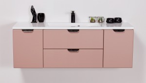 Szafka łazienkowa pudrowy róż 120cm MAGNOLIA z umywalką - czarne uchwyty
