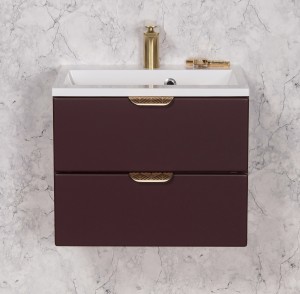 Szafka łazienkowa burgund 50cm MAGNOLIA z umywalką - złote uchwyty