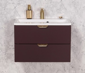 Szafka łazienkowa burgund 60cm MAGNOLIA z umywalką - złote uchwyty