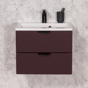 Szafka łazienkowa burgund 50cm MAGNOLIA z umywalką - czarne uchwyty