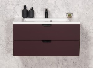 Szafka łazienkowa burgund 80cm MAGNOLIA z umywalką - czarne uchwyty