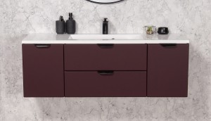 Szafka łazienkowa burgund 120cm MAGNOLIA z umywalką - czarne uchwyty