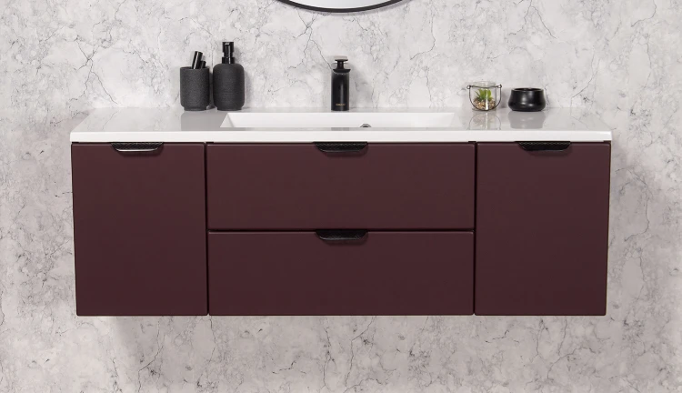 Szafka łazienkowa 120 cm z białą dolomitową umywalką
