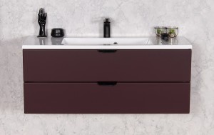 Szafka łazienkowa burgund 100cm MAGNOLIA z umywalką - czarne uchwyty