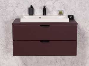 Szafka łazienkowa burgund 80cm MAGNOLIA z blatem i umywalką - czarne uchwyty