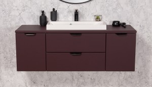 Szafka łazienkowa burgund 120cm MAGNOLIA z blatem i umywalką - czarne uchwyty