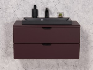 Szafka łazienkowa burgund 80cm MAGNOLIA z blatem i umywalką - czarne uchwyty