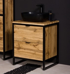 Szafka łazienkowa loftowa 60cm NEW YORK z umywalką czarną mat