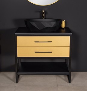 Szafka łazienkowa czarna 80cm NEW YORK GOLD z umywalką czarną