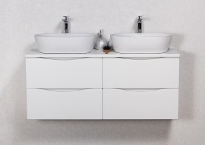 Szafka łazienkowa biała 120cm ONDA z dwiema umywalkami