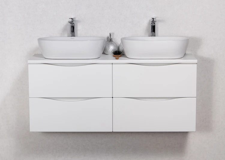 Biała szafka 120 cm z dwiema ceramicznymi umywalkami