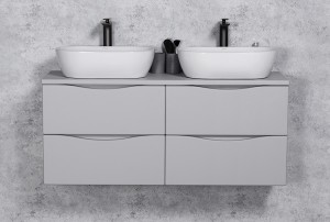 Szafka łazienkowa szara 120cm ONDA z dwiema umywalkami