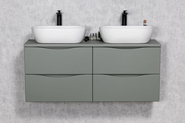 Szałwiowa szafka łazienkowa 120 cm z dwiema ceramicznymi umywalkami