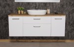 Biała szafka 160 cm z blatem i białą ceramiczną umywalką