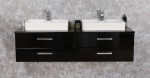 Podwieszana czarna szafka łazienkowa 160 cm z dwiema ceramicznymi umywalkami
